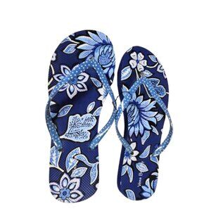 Vera Bradley Flip Flops Blue White Tropics Tapestry Women's Size Large